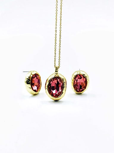 Zinc Alloy Minimalist Irregular Glass Stone Red Earring and Necklace Set