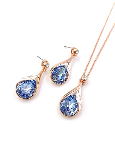 Trend Water Drop Zinc Alloy Glass Stone Blue Enamel Earring and Necklace Set