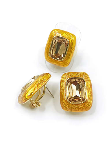 Classic Rectangle Zinc Alloy Glass Stone Brown Enamel Ring And Earring Set