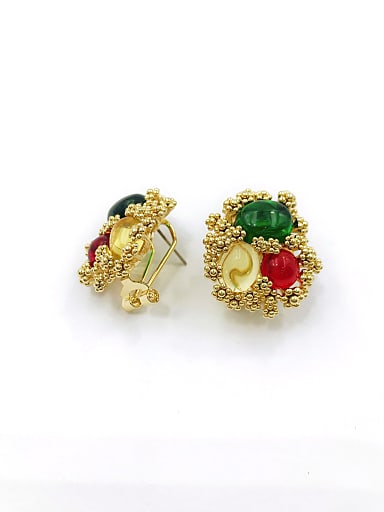 Brass Glass Stone Multi Color Irregular Trend Clip Earring