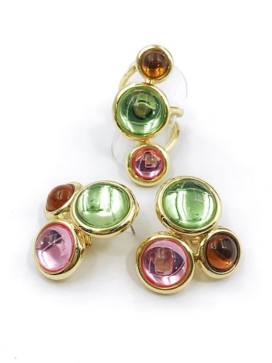 Trend Round Zinc Alloy Resin Multi Color Ring And Earring Set
