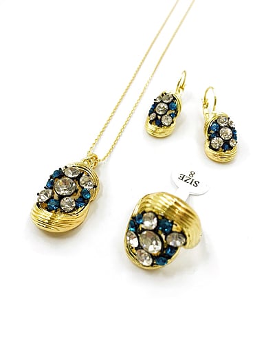 Trend Zinc Alloy Rhinestone Multi Color Earring Ring and Necklace Set