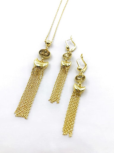 Trend Tassel Zinc Alloy Glass Stone Brown Earring and Necklace Set