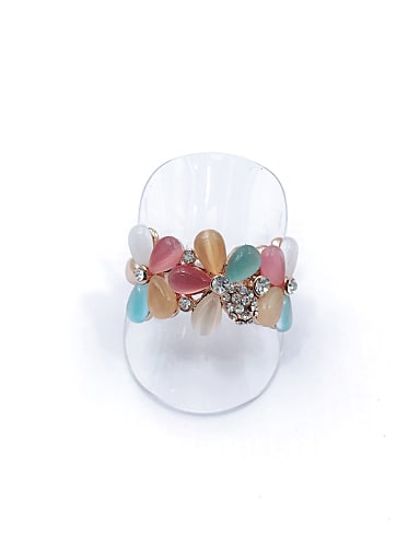 Zinc Alloy Cats Eye Multi Color Flower Trend Band Ring