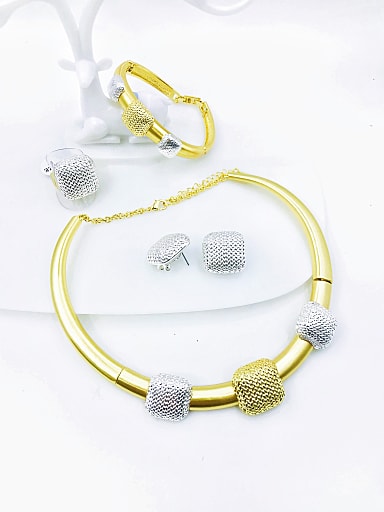 Zinc Alloy Luxury Square Ring Earring Bangle And Necklace Set