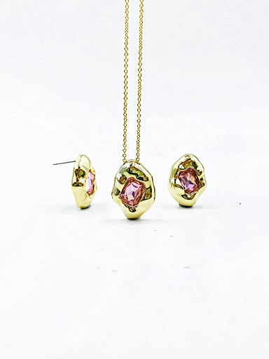Zinc Alloy Trend Irregular Glass Stone Pink Earring and Necklace Set