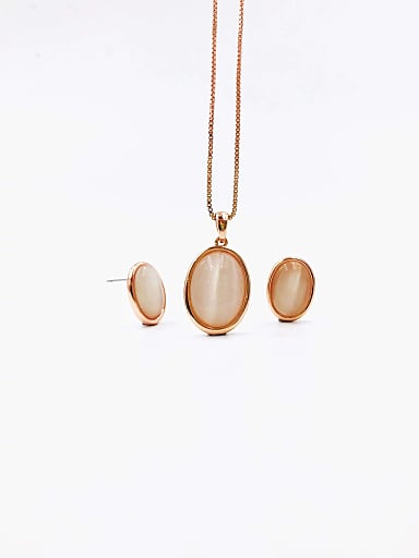 Zinc Alloy Minimalist Oval Cats Eye White Earring and Necklace Set