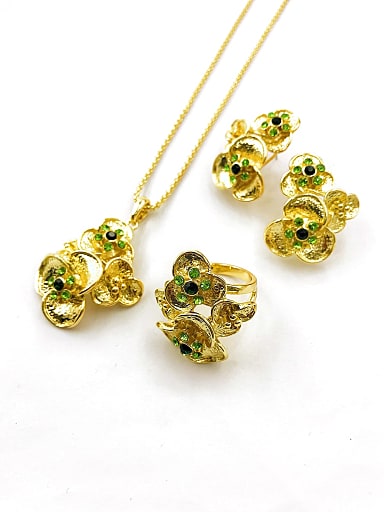 Trend Flower Zinc Alloy Rhinestone Multi Color Earring Ring and Necklace Set