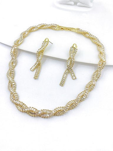 Luxury Brass Cubic Zirconia White Earring and Necklace Set
