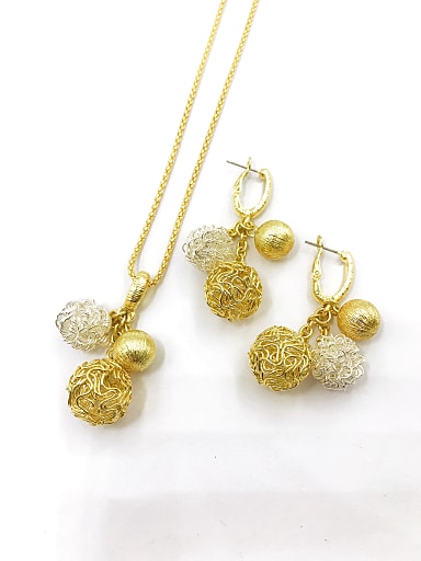 Trend Ball Zinc Alloy Bead Gold Earring and Necklace Set