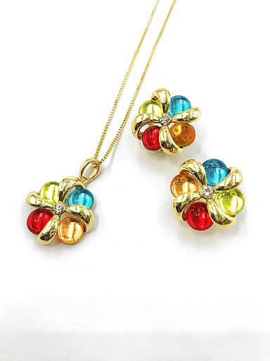 Trend Zinc Alloy Resin Multi Color Earring and Necklace Set