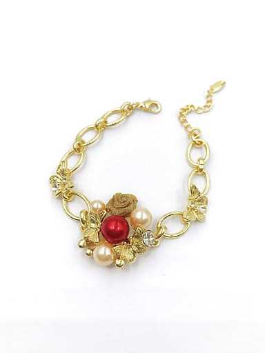 Zinc Alloy Imitation Pearl Red Flower Trend Bracelet