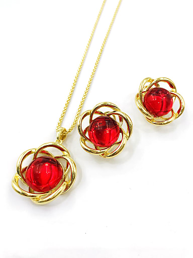 Trend Flower Zinc Alloy Resin Red Earring and Necklace Set