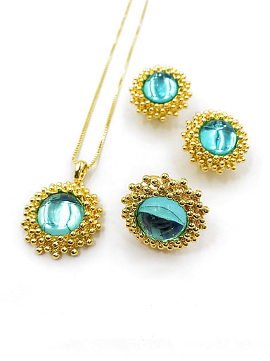 Trend Zinc Alloy Resin Blue Earring Ring and Necklace Set