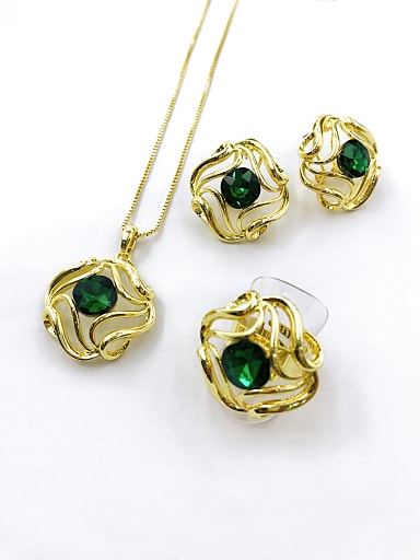 Trend Irregular Zinc Alloy Glass Stone Green Earring Ring and Necklace Set