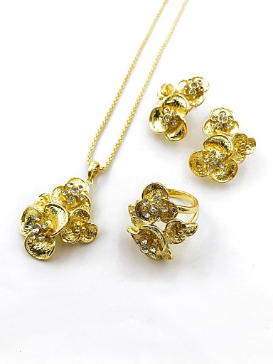 Trend Flower Zinc Alloy Rhinestone White Earring Ring and Necklace Set