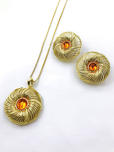 Trend Round Zinc Alloy Resin Orange Earring and Necklace Set