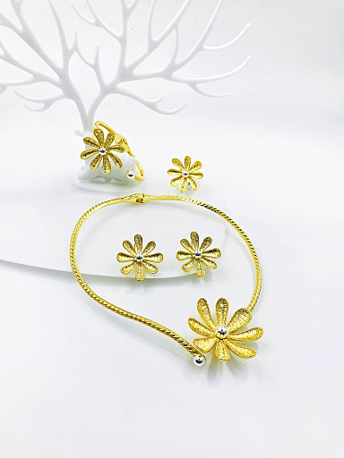 Zinc Alloy Luxury Flower  Bead Silver Ring Earring Bangle And Necklace Set