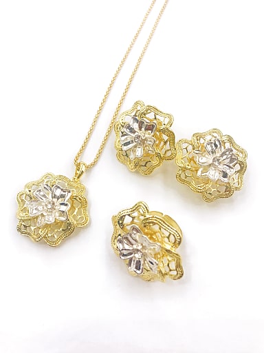 Classic Flower Zinc Alloy Earring Ring and Necklace Set