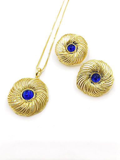 Trend Round Zinc Alloy Resin Blue Earring and Necklace Set