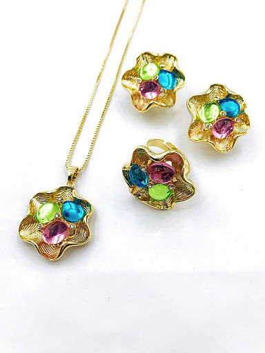 Trend Flower Zinc Alloy Resin Multi Color Earring Ring and Necklace Set