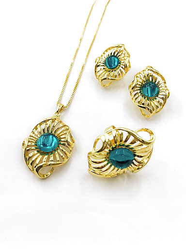 Trend Irregular Zinc Alloy Resin Green Earring Ring and Necklace Set