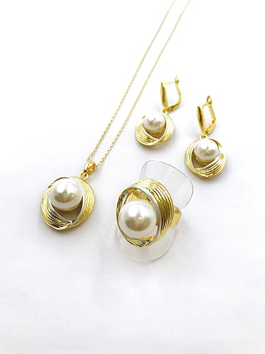 Minimalist Oval Zinc Alloy Imitation Pearl White Earring Ring and Necklace Set