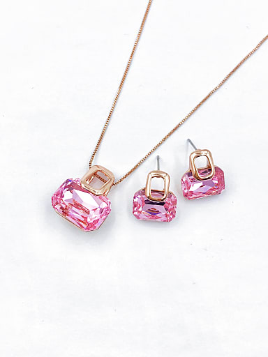 Zinc Alloy Trend Glass Stone Pink Earring and Necklace Set