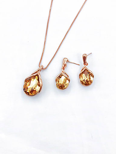 Zinc Alloy Trend Water Drop Glass Stone Gold Earring and Necklace Set