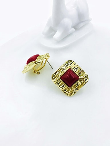 Zinc Alloy Resin Red Square Minimalist Clip Earring