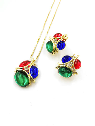 Trend Irregular Zinc Alloy Resin Multi Color Earring and Necklace Set
