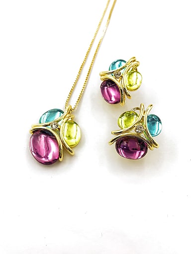Trend Geometric Zinc Alloy Resin Multi Color Earring and Necklace Set