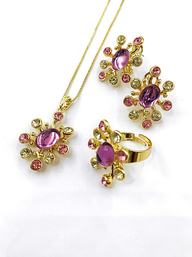 Trend Flower Zinc Alloy Resin Purple Earring Ring and Necklace Set