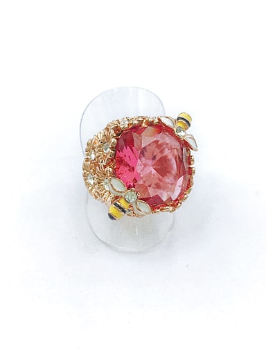 Zinc Alloy Enamel Glass Stone Red Flower Trend Band Ring