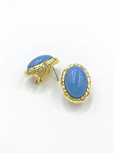 Zinc Alloy Resin Blue Oval Minimalist Clip Earring