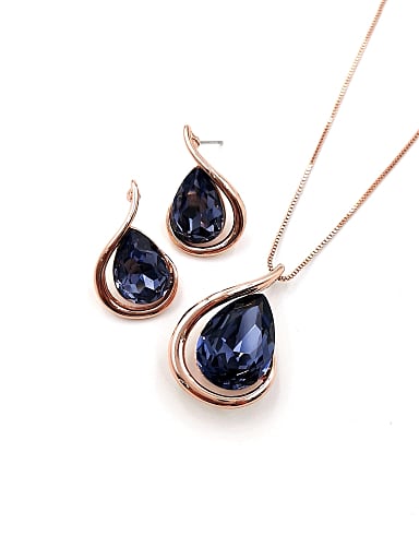 Minimalist Water Drop Zinc Alloy Glass Stone Purple Earring and Necklace Set