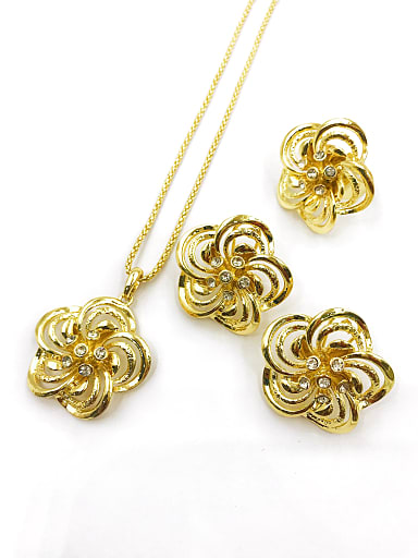 Trend Flower Zinc Alloy Rhinestone White Earring Ring and Necklace Set