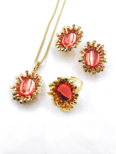 Trend Irregular Zinc Alloy Resin Red Earring Ring and Necklace Set