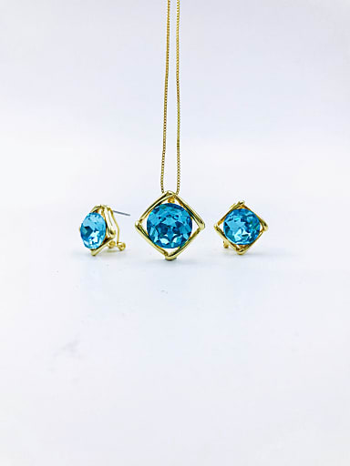 Minimalist Square Zinc Alloy Glass Stone Blue Earring and Necklace Set