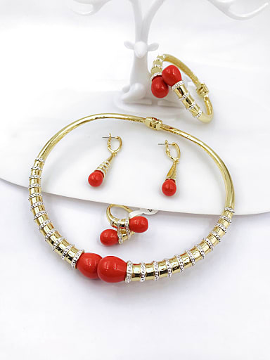Trend Zinc Alloy Resin Orange Ring Earring Bangle And Necklace Set