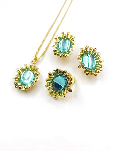 Trend Irregular Zinc Alloy Resin Blue Earring Ring and Necklace Set