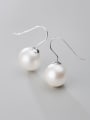thumb 925 Sterling Silver With Platinum Plated Simplistic Round Hook Earrings 1