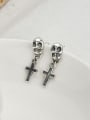 thumb Vintage Sterling Silver With Antique Silver Plated Trendy Skull  Cross Drop Earrings 3