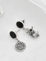 thumb Vintage Sterling Silver With Fashion Asymmetry Round Drop Earrings 3