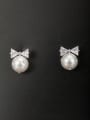 thumb Personalized Platinum Plated Copper White Round Pearl Drop drop Earring 0