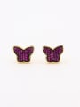 thumb New design Gold Plated Copper Butterfly Zircon Studs stud Earring in Fuchsia color 0