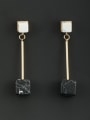 thumb Gold Plated Black Drop drop Earring with Square Stone 0