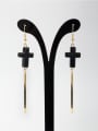 thumb Gold Plated Cross Acrylic Black Drop drop Earring 0