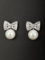 thumb White color Platinum Plated Copper Round Pearl Drop drop Earring 0