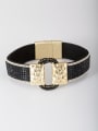 thumb Black color Gold Plated PU Square Rhinestone Bangle 0